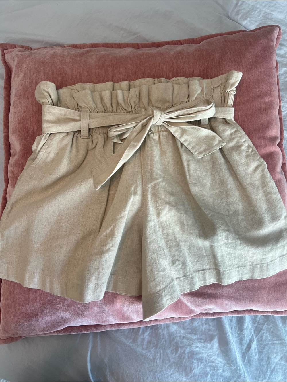 Nasty Gal Cream Paperbag Waist Tie-Front Shorts